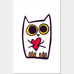 owl with heart Posters and Art